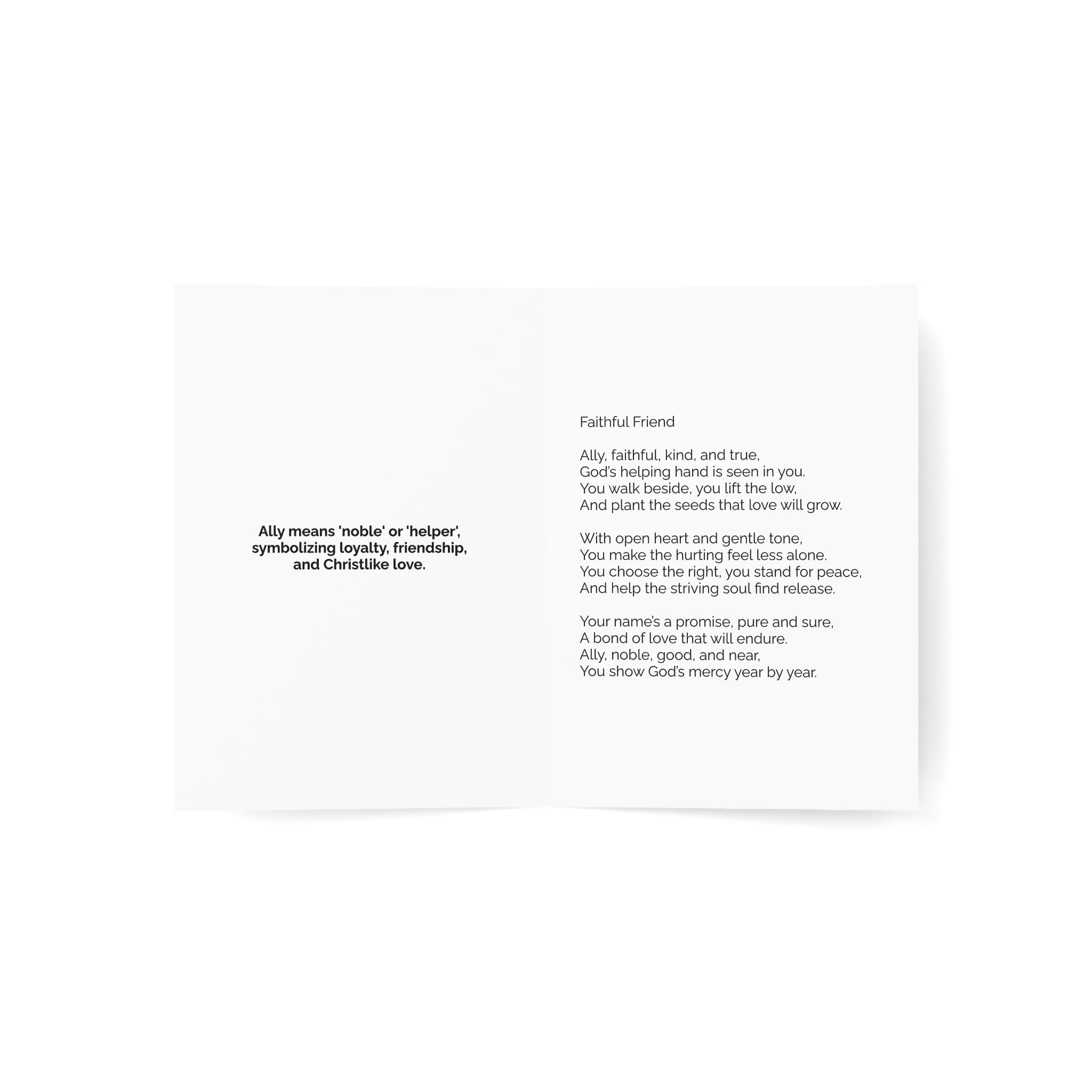 Ally - Name Meaning Card with Poem