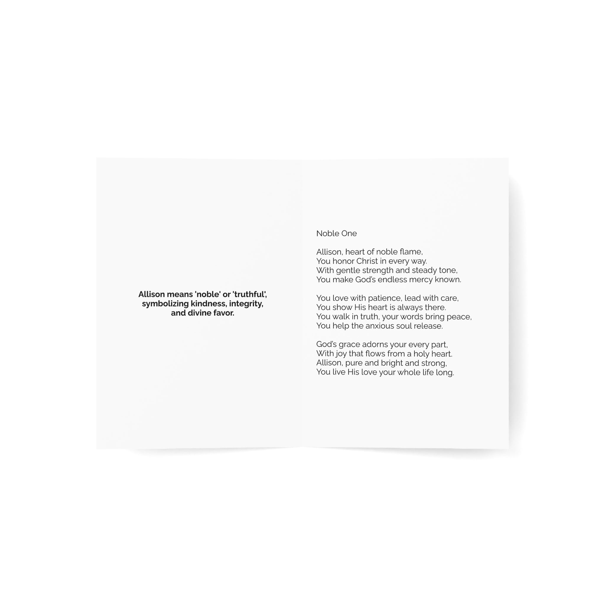 Allison - Name Meaning Card with Poem